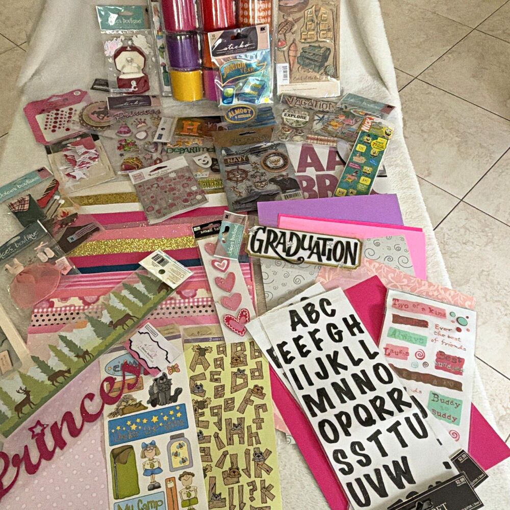 Lg Scrapbooking Craft Lot 160+ Stickers Paper Alphabet Embellishments Supplies